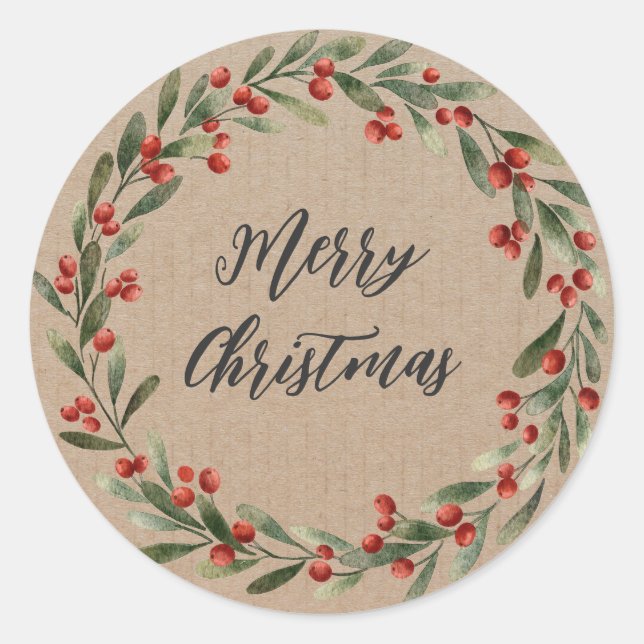 Personalised Christmas Wreath Merry Christmas  Classic Round Sticker (Front)