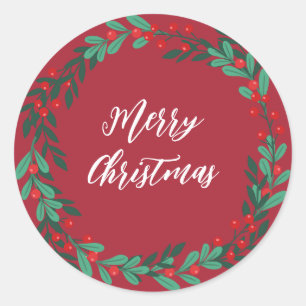 Personalised Christmas Wreath Merry Christmas Classic Round Sticker
