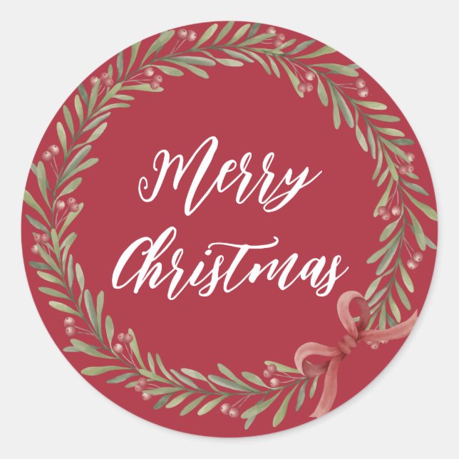 Personalised Christmas Wreath Merry Christmas Classic Round Sticker (Front)