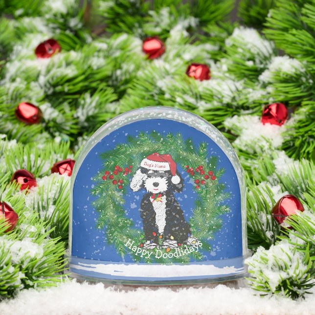Personalised Christmas Wreath Naughty Bernedoodle Snowglobe (Christmas)
