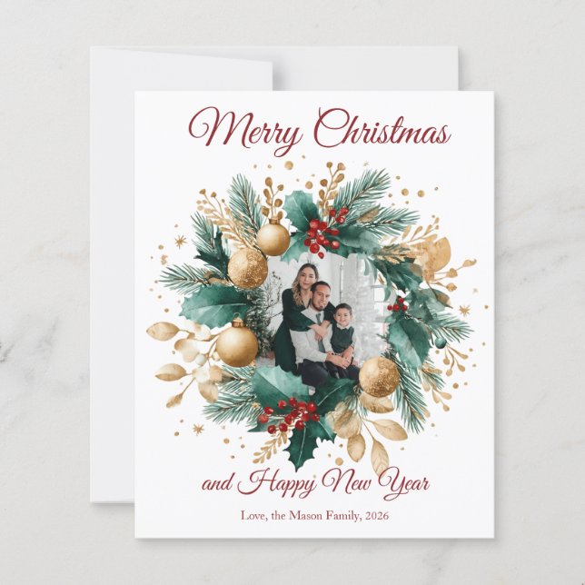 Personalised Christmas Wreath Photo Card (Front)