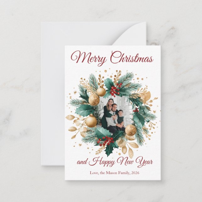 Personalised Christmas Wreath Photo Card (Front)