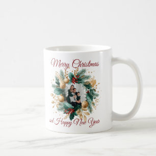 Personalised Christmas Wreath Photo Card Coffee Mug