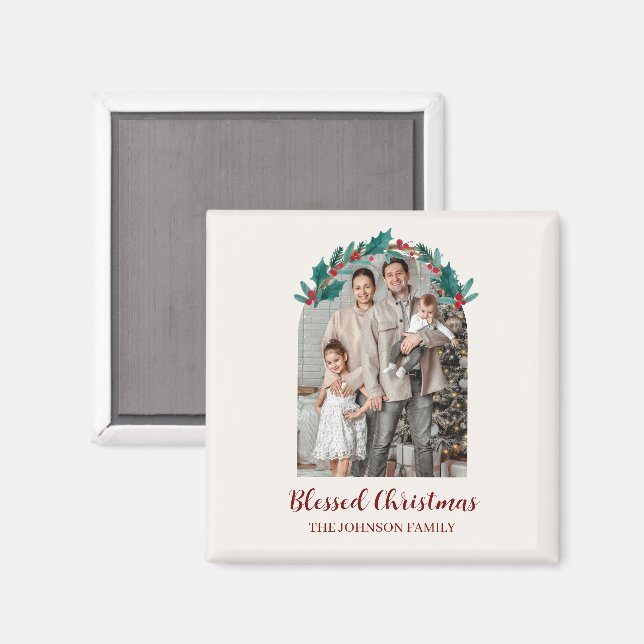 Personalised Christmas Wreath Photo & Name Magnet (Front/Back)