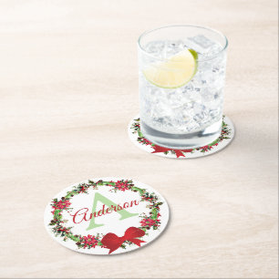 Personalised Christmas wreath  Round Paper Coaster