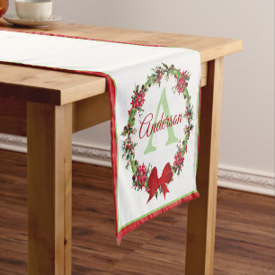 Personalised Christmas wreath  Short Table Runner