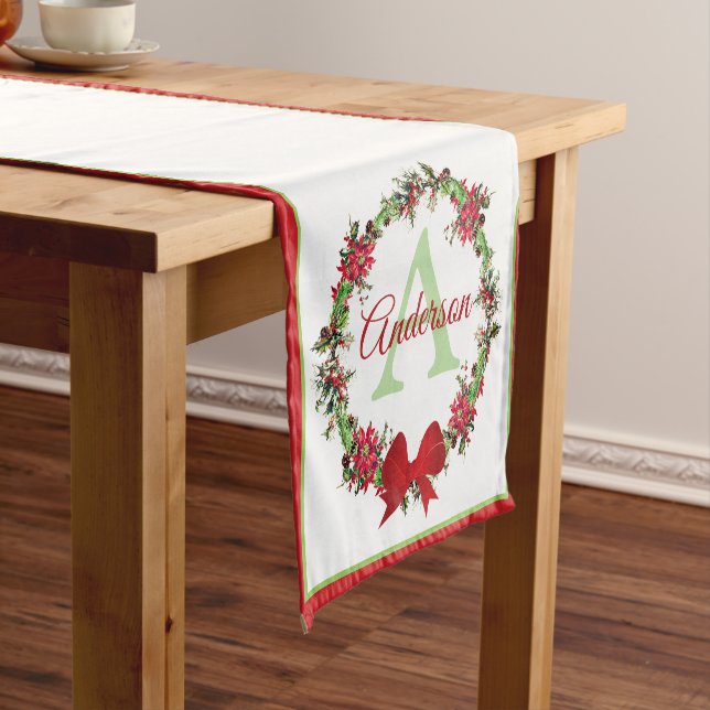 Personalised Christmas wreath  Short Table Runner (In Situ)