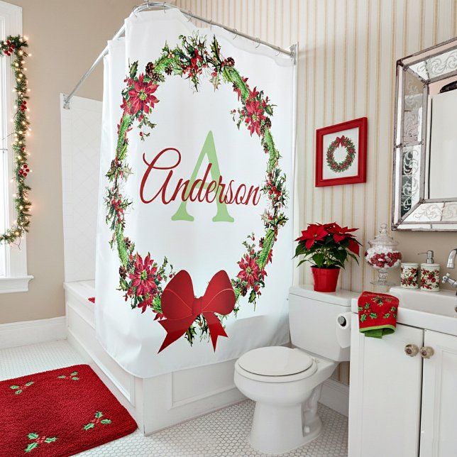 Personalised Christmas wreath  Shower Curtain (Creator Uploaded)