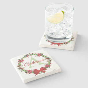 Personalised Christmas wreath  Stone Coaster