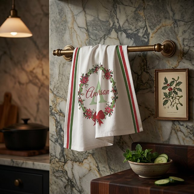 Personalised Christmas wreath  Tea Towel (Creator Uploaded)