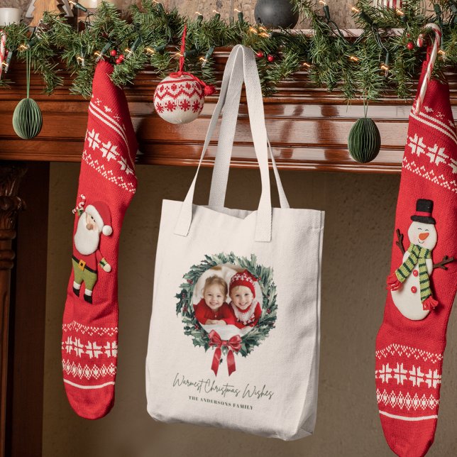 Personalised Christmas Wreath Tote Bag with Photo  (Creator Uploaded)