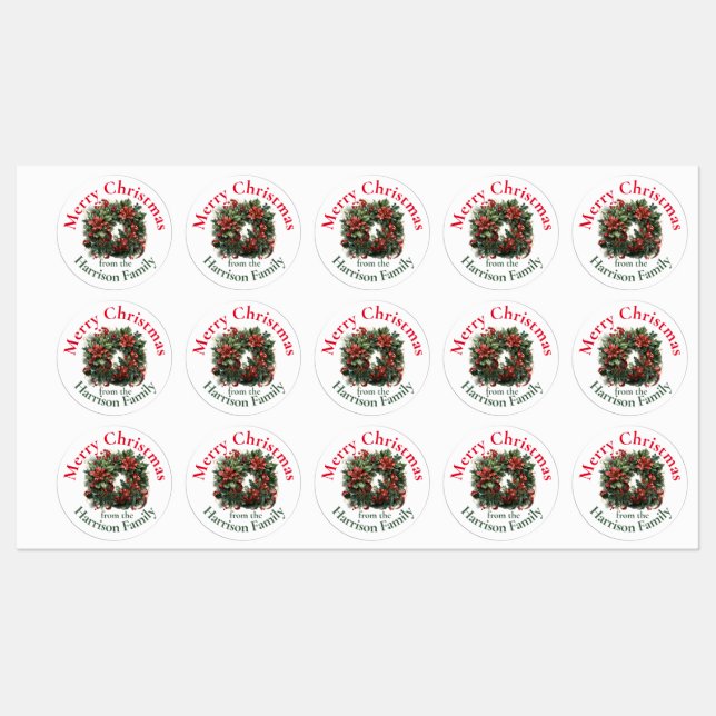 Personalised Christmas wreath Wishes Labels (Sheet)