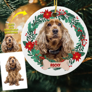 Personalised Christmas Wreath with Pet Photo  Ceramic Tree Decoration