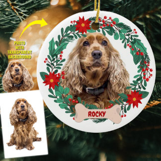 Personalised Christmas Wreath with Pet Photo Ceramic Tree Decoration