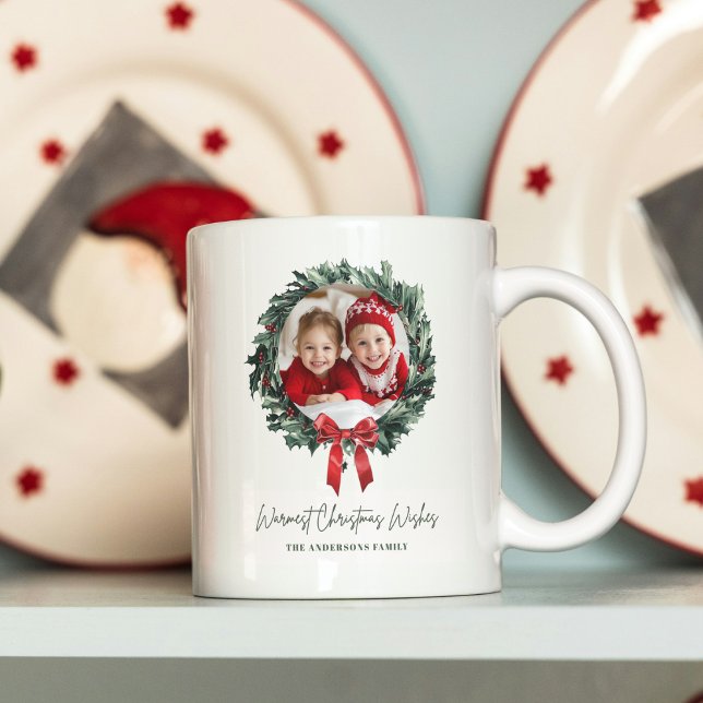 Personalised Christmas Wreath with Photo & Name Coffee Mug (Creator Uploaded)