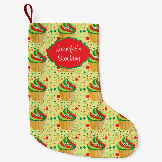 Personalised Christmas Xmas Funny Cupcake Small Christmas Stocking (Front)