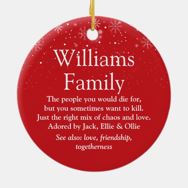 Personalised Christmas Your Family definition Ceramic Tree Decoration (Back)