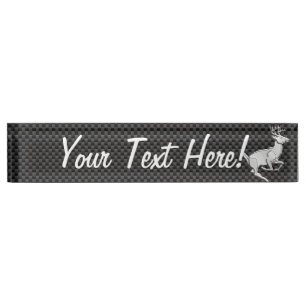 Personalised Chrome Running Deer Carbon Fibre look Nameplate