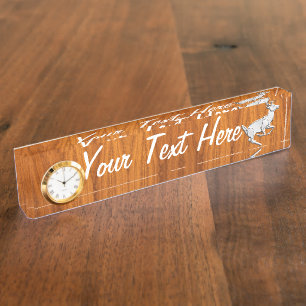 Personalised Chrome Running Deer Fine Teak Print Nameplate