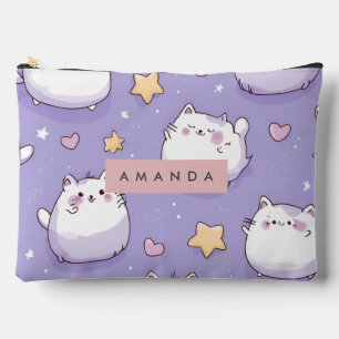 Personalised Chubby Cat & Pastel Star Pattern Accessory Pouch