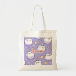 Personalised Chubby Cat & Pastel Star Pattern Tote Bag