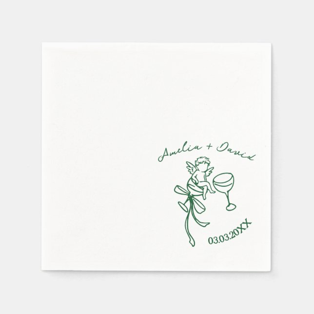 Personalised Cin Cin Cherub Cupid Hand Drawn  Napkin (Front)