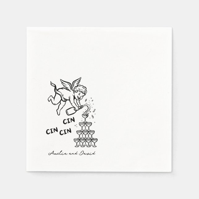 Personalised Cin Cin Cherub Cupid Hand Drawn  Napkin (Front)