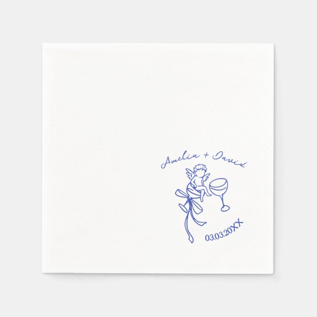 Personalised Cin Cin Cherub Cupid Hand Drawn  Napkin (Front)