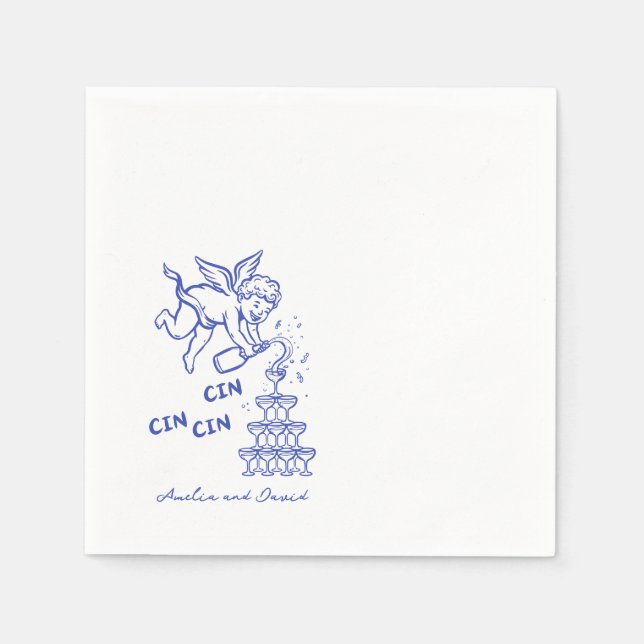 Personalised Cin Cin Cherub Cupid Hand Drawn  Napkin (Front)