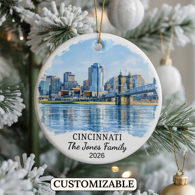 Personalised Cincinnati Ornament, Custom Ohio Ceramic Tree Decoration (Creator Uploaded)
