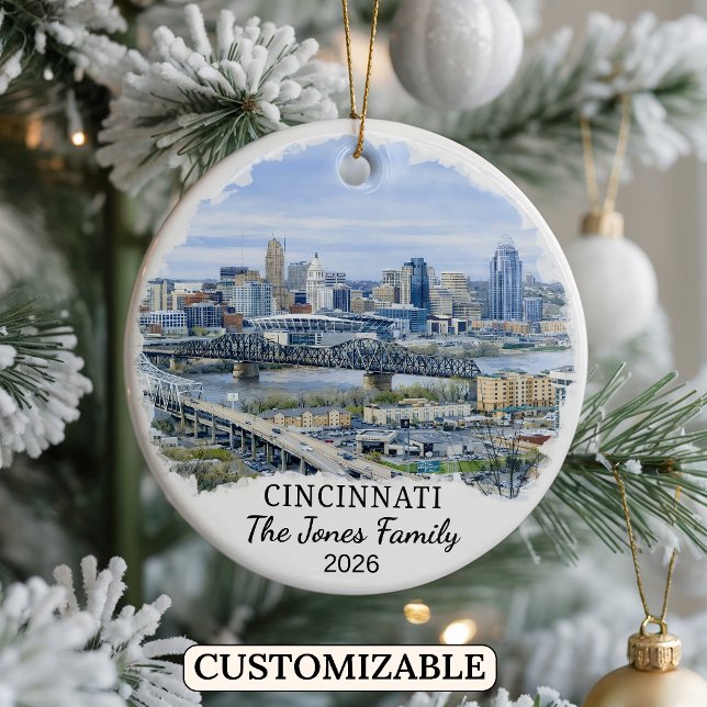 Personalised Cincinnati Ornament, Custom Ohio Ceramic Tree Decoration (Creator Uploaded)