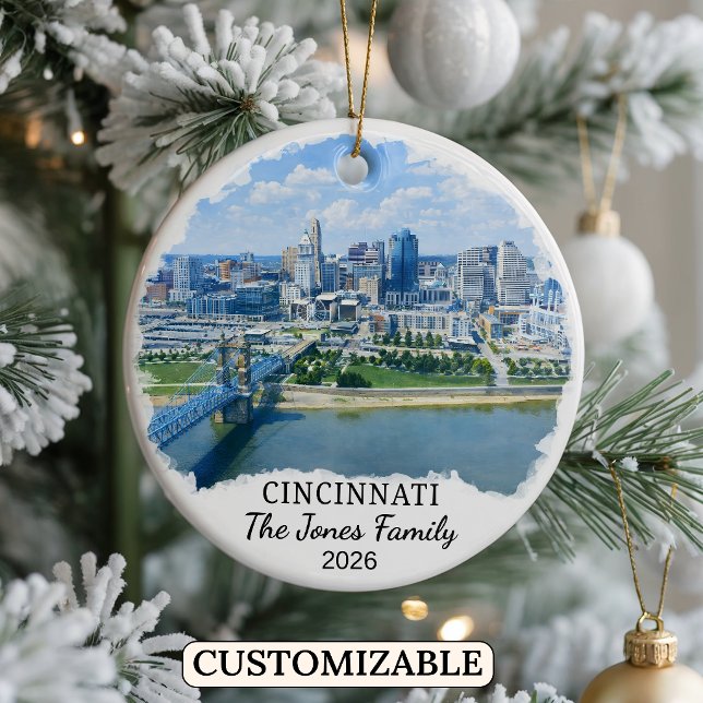 Personalised Cincinnati Ornament, Custom Ohio Ceramic Tree Decoration (Creator Uploaded)