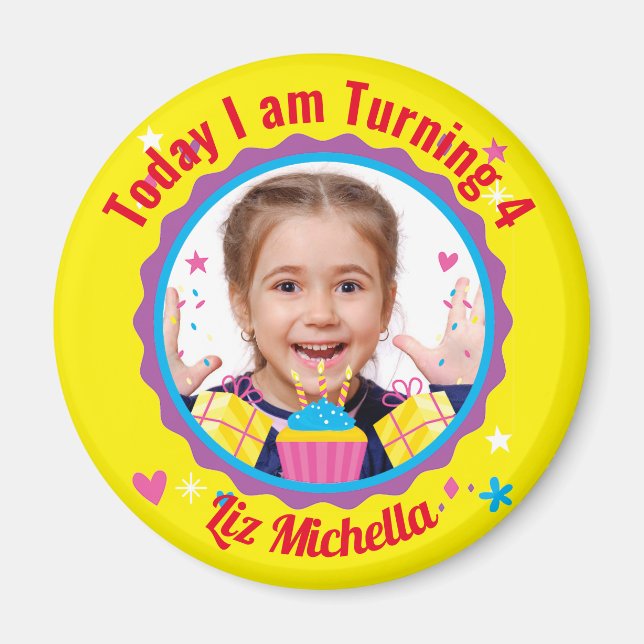 Personalised Circle Magnet Gift Pin Birthday (Front)