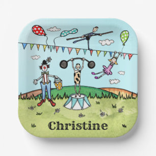 Personalised Circus Acrobat, Clown and Strongman Paper Plate