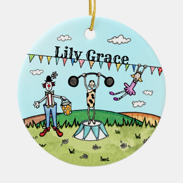 Personalised Circus Birth Hanging Ceramic Ornament (Front)