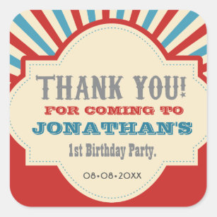 Personalised Circus carnival 1st birthday party Square Sticker