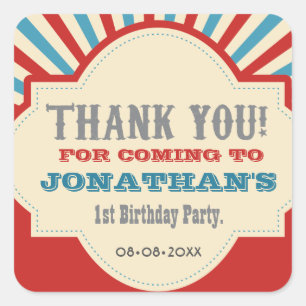 Personalised Circus carnival 1st birthday party Square Sticker