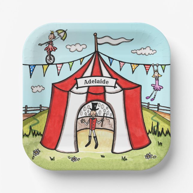 Personalised Circus Tent Paper Plate (Front)