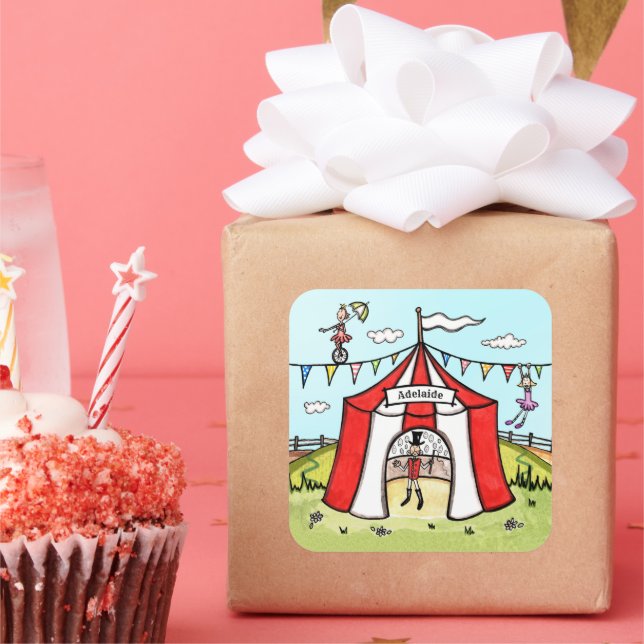 Personalised Circus Tent Square Sticker (Party)