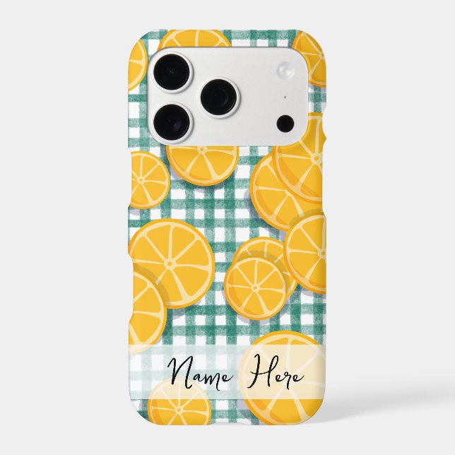 Personalised Citrus fruit on Green Gingham Phone  (Back)