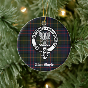 Personalised Clan Boyle Crest & Tartan Ceramic Tree Decoration
