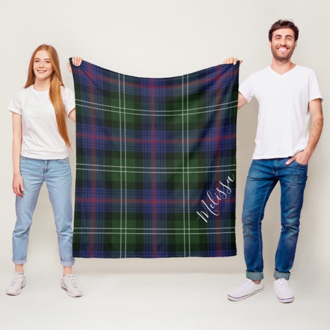 Personalised Clan Sutherland Tartan Plaid Add Name Fleece Blanket (In Situ)