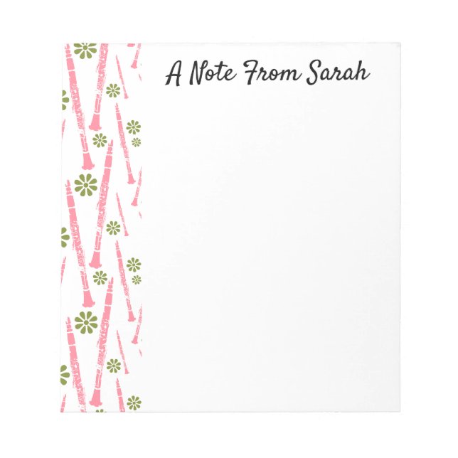 Personalised Clarinet Musician Instrument Gift Notepad (Front)