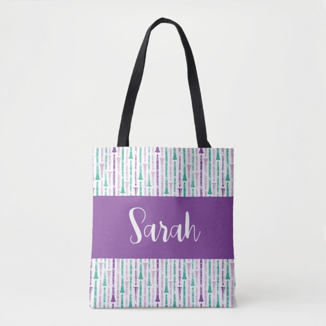 Personalised Clarinet Player Purple Music Tote Bag (Front)