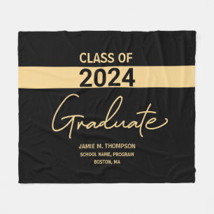 Personalised Class of 2024 Black Gold Graduation Fleece Blanket