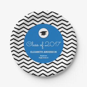 Personalised Class of 2025 Chevron Blue Grad Paper Plate