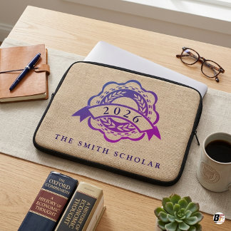 Personalised Class of 2026 Scholar Crest Faux Burl Laptop Sleeve