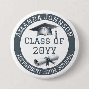 Personalised Class of Graduation Cap and Diploma 7.5 Cm Round Badge