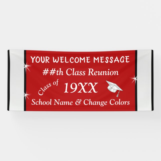 Personalised Class Reunion Banners, Red and White Banner (Horizontal)