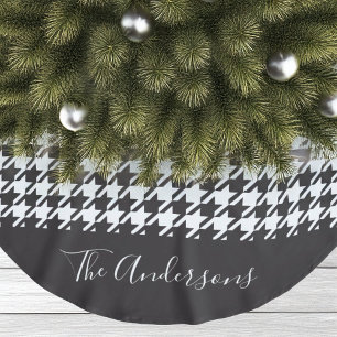 Personalised Classic Black and White Houndstooth Brushed Polyester Tree Skirt